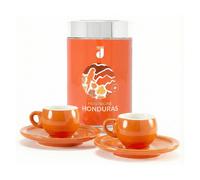 Danesi Duo Plus Set Orange Honduras Ground - Dark Cassette Ground Coffee 250 g + 2 cups and 2 saucers - orange