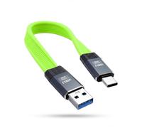 Danfetsoy Short USB to USB-C Charging Cable 20cm, 10Gbps & 36W QC 3.0 Flexible FPC Flat Cord USB 3.2 Type A to Type C Charging and Data Sync Cable for Desktop, Green