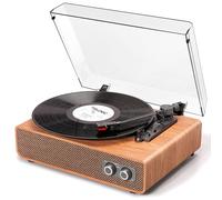 DANFI Vintage Turntable with Adjustable Counterweight | 3-Speed Bluetooth Record Player & Upgraded Speakers | Enhanced Sound RCA/AUX Output | Light Brown Retro for Music Gift Home Decor