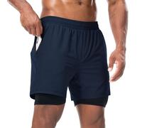 Danfiki Men Running Gym Sport Shorts Breathable Outdoor Workout 2 in 1 Training Shorts with Pockets Azul Marino