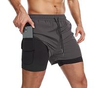 Danfiki Men Running Shorts Men's Shorts Workout with Phone Pocket 2 in 1 Gym Training Shorts Lightweight Quick Drying Grey