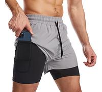 Danfiki Men Running Shorts Men's Shorts Workout with Phone Pocket 2 in 1 Gym Training Shorts Lightweight Quick Drying