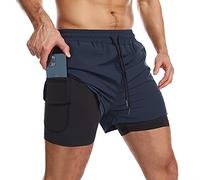 Danfiki Men Running Shorts Men's Shorts Workout with Phone Pocket 2 in 1 Gym Training Shorts Lightweight Quick Drying