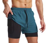 Danfiki Men Running Shorts Men's Shorts Workout with Phone Pocket 2 in 1 Gym Training Shorts Lightweight Quick Drying Peacock Blue