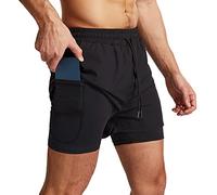 Danfiki Men Running Shorts Men's Shorts Workout with Phone Pocket 2 in 1 Gym Training Shorts Lightweight Quick Drying Black