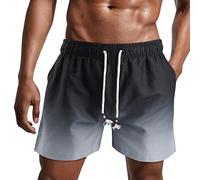 Danfiki Mens Swim Shorts Trunks Waterproof Quick Dry Beach Shorts Surfing Shorts with Mesh Lining Gradient Color Black Grey