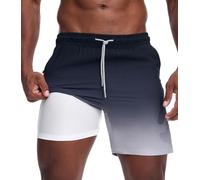 Danfiki Mens Swimming Shorts Swim Trunks 2 in 1 with Mesh Compression Liner Zipper Pockets Gradient Color Quick Dry
