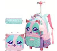 Danfimy Rolling Backpack for Girls Kids Backpack with Wheels Travel Luggage Carry on Suitcase for Elementary Students Bookbag, 13703t-3 Pink, M, Lightweight