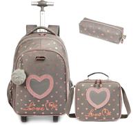 Danfimy Rolling Backpack for School Kids Backpacks for Girls Elementary Student Wheeled Backpack Carry on Luggage with Wheels, 12809t-3 Grey, M, Lightweight