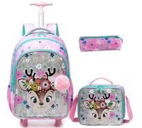 Danfimy Rolling Backpack for School Kids Backpacks for Girls Elementary Student Wheeled Backpack Carry on Luggage with Wheels, 12814t-3 Pink, M, Lightweight