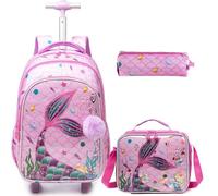 Danfimy Rolling Backpack for School Kids Backpacks for Girls Elementary Student Wheeled Backpack Carry on Luggage with Wheels, 12813t-3 Mermaid, M, Lightweight