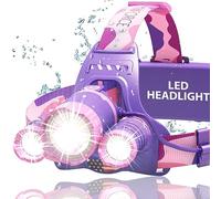DanForce Headlamp, Ultra Bright Rechargeable LED Headlamp,LUMINUS 1080 Lumens,Zoomable Head Lamp Flashlight. Headlight USB Rechargeable, IPX45 HeadLamps for Camping, Outdoors,Red Light Include (Pink)