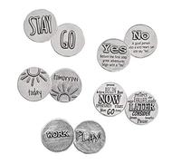 DANFORTH - Bag of Decisions Pocket Charms - 5 Coins - Pewter - Handcrafted - 1 1/16 Diameter - Navy Organdy Pouch - Made in The USA