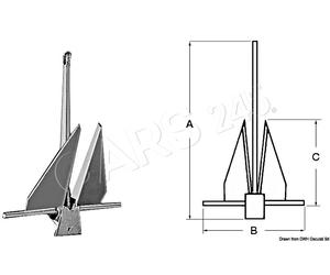 DANFORTH Marine Boat Galvanized Steel Anchor 6kg 640x465x320mm