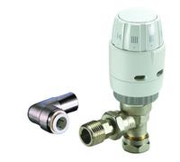 Danfoss Ras-C2 15mm Angled Trv & Lockshield Liquid Sensor & 10mm Push Fit Elbow 013G6007