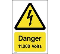 Danger 11,000 Volts Sign - 75mm x 100mm - Self Adhesive Sticker (WEH38)