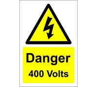 Danger 400 volts electricity Safety sign - 1.2mm Rigid plastic 300mm x 200mm