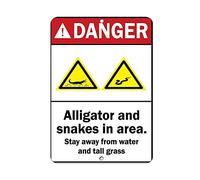 Danger - Alligator & Snake! Sign - Metal Aluminum Tin Wall Sign, 16x12 Inch - Stay Away from Water & Tall Grass, Indoor & Outdoor Decor