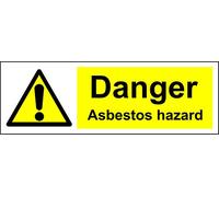 Danger asbestos hazard Safety sign - 1.2mm Rigid plastic 300mm x 100mm