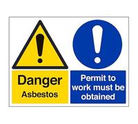 Danger Asbestos/Permit To Work - Large Landscape - safety sign self adhesive vinyl weather proof label sticker - 30cm x 40cm - (MPN-230010)