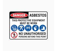 DANGER ASBESTOS THIS PROTECTIVE EQUIPMENT MUST BE WORN NO UNAUTHORISED PERSONS BEYOND THIS POINT Sign PPE Metal Tin Sign 8 x 12 inch for Industrial & Commercial Series