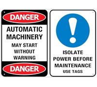 Danger Automatic Machinery May Start Without Warning Isolate Power Before Maintenance Use Tags For House 12" X 8" Yard Sign, Premium Aluminum, Sun-Proof, Rust-Free