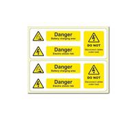 Danger Battery Charging Area Labels - 230mm x 90mm Self Adhesive Warning Labels - Pack of 5 Sheets (10 Labels) (P/NO. 83840-AMZ)