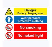 Danger battery charging area - multi sign 200mm x 150mm Self adhesive vinyl sticker - Warns of dangerous area (1)