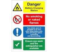 Danger battery charging area Safety sign - 1.2mm Rigid plastic 300mm x 200mm Case (Pack of 5)