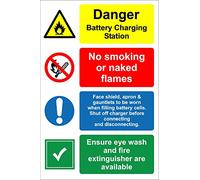 Danger battery charging area Safety sign - 1.2mm Rigid plastic 400mm x 300mm