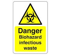 Danger Biohazard infectious waste sign - 1.2mm Rigid plastic for indoor/outdoor usage (600mm x 400mm) Viewing Distance within 20m.