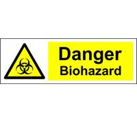 Danger Biohazard Safety sign - Self adhesive sticker 300mm x 100mm