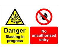 Danger, Blasting in progress/No unauthorised entry - Self adhesive sticker (400mm x 300mm)