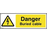 Danger Buried Cable - 150mm x 50mm - 1.2mm Rigid Plastic Drilled Sign (WEH19)