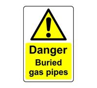 Danger buried gas pipes safety sign - 1mm Plastic sign - 100mm x 150mm
