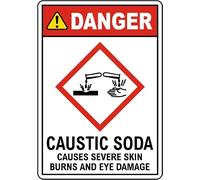 Danger Caustic Soda Severe Burns GHS Metal Tin Sign 8x12 Inch for Commercial Kitchen, Break Room, Office Area