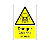 Danger Chlorine in use sign - 1.2mm Rigid plastic for indoor/outdoor usage (150mm x 100mm) Viewing Distance within 3m.