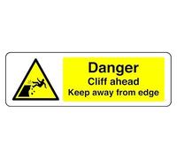Danger Cliff Ahead Keep Away From Edge - safety sign - 1.2mm Rigid plastic for indoor/outdoor usage (300mm x 100mm) Viewing Distance within 5m.