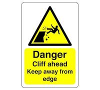 Danger cliff ahead keep away from edge sign - 3mm Aluminum Dibond high-visibility and durability for indoor/outdoor usage (200mm x 150mm) Ensures Safety Within 5m Viewing Distance.