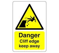 Danger cliff edge keep away sign - 1.2mm Rigid plastic for indoor/outdoor usage (200mm x 150mm) Viewing Distance within 5m.