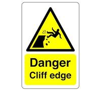 Danger cliff edge sign - 3mm Aluminum Dibond high-visibility and durability for indoor/outdoor usage (200mm x 150mm) Ensures Safety Within 5m Viewing Distance.