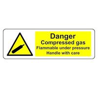 Danger Compressed Gas Flammable Under Pressure Handle With Care - safety sign- 3mm Aluminum Dibond for indoor/outdoor usage (600mm x 200mm) 7m Viewing Distance.