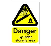 Danger Cylinder Storage Area Warning Stickers x2 - Peel and Stick Safety Sign for Hazardous Areas, 200mm x 300mm Laminated Warning Decals for Safe Handling and Storage