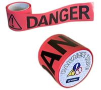 DANGER DANGER high-visibility, non-adhesive red plastic barrier tape. 100% recyclable. Hazard warning cordon tape. Handy 20M roll