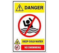 Danger, deep cold water, no swimming - 1mm flexible Plastic sign (300mm x 200mm)