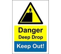 Danger deep Drop Keep Out Sign - Self Adhesive Sticker 300mm x 200mm