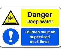 Danger deep water children must be supervised at all times - no swimming, no diving, deep water, slippery- 3mm Aluminum Dibond for indoor/outdoor usage (600mm x 400mm) 20m Viewing Distance.