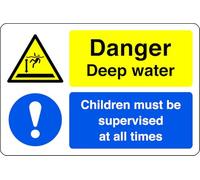 Danger deep water children must be supervised at all times - no swimming, no diving, deep water, slippery - 1.2mm Rigid plastic for indoor/outdoor usage (300mm x 200mm) Viewing Distance within 7m.