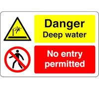 Danger deep water no entry permitted - no swimming, no diving, deep water, slippery - 1.2mm Rigid plastic for indoor/outdoor usage (150mm x 100mm) Viewing Distance within 3m.