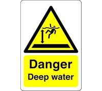 Danger deep water - no swimming, no diving, deep water, slippery - 1.2mm Rigid plastic for indoor/outdoor usage (600mm x 400mm) Viewing Distance within 20m.